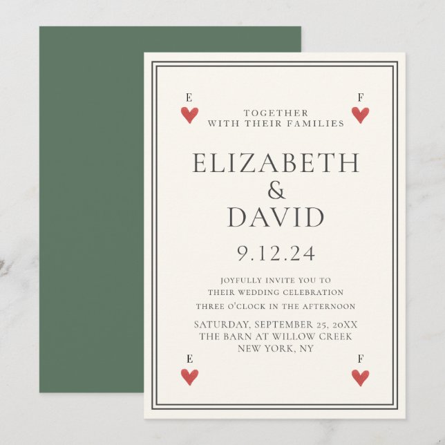 Vintage playing cards hearts Simple Wedding (Front/Back)