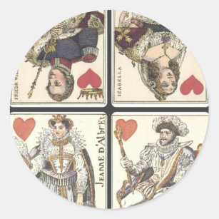 Vintage Playing Cards - Kings and Queens of Hearts Classic Round Sticker