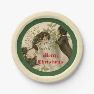 Vintage playing dachshund dogs Christmas holiday Paper Plate