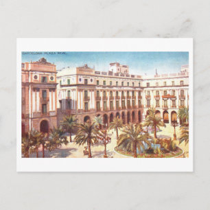 Vintage Plaza Real, Barcelona, Spain, Postcard