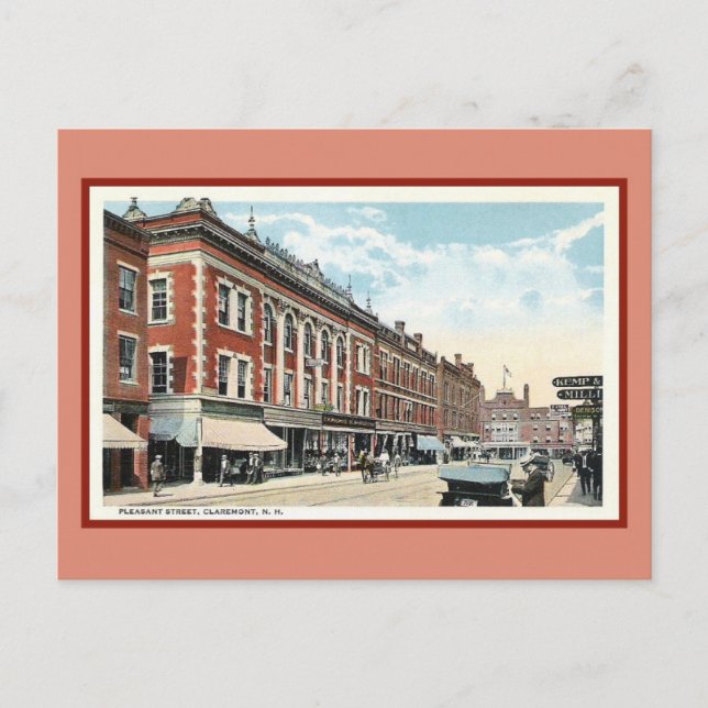 Vintage Pleasant Street Claremont NH Postcard (Front)