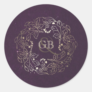 Vintage Plum and Gold Floral Wreath Wedding Classic Round Sticker