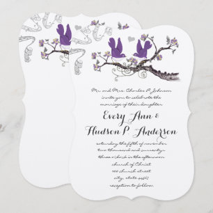 Vintage Plum Birds Yellow & Purple Wedding Invite