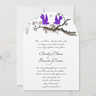 Vintage Plum Birds Yellow & Purple Wedding Invite