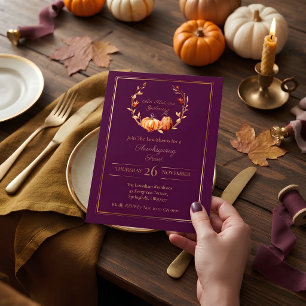 Vintage Plum Botanical Pumpkin Thanksgiving Dinner Acrylic Invitations