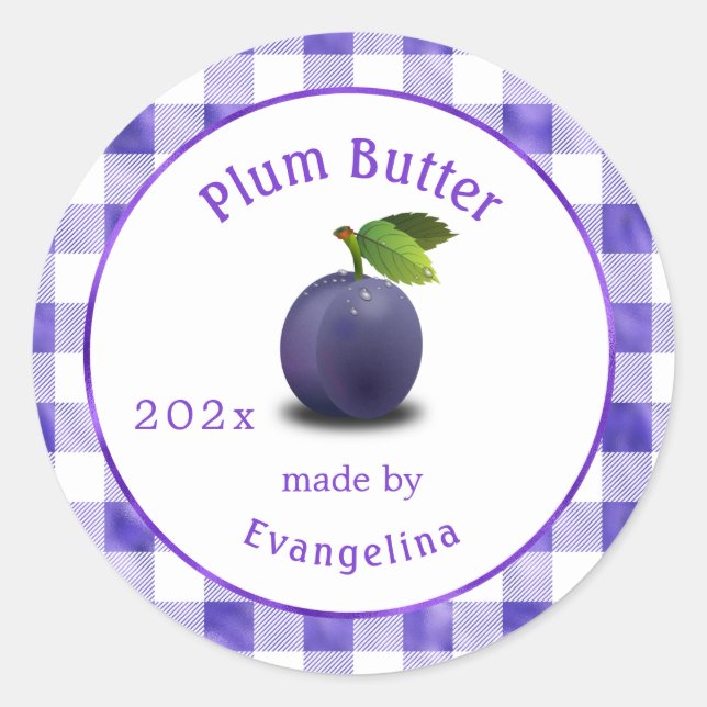 Vintage Plum Butter Personalised Canning Classic Round Sticker (Front)