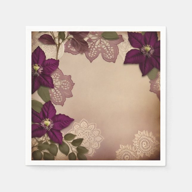 Vintage Plum Clematis Napkin (Front)