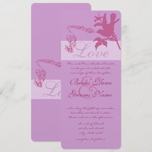 Vintage Plum Love Bird  Wedding Invitation (Front/Back)