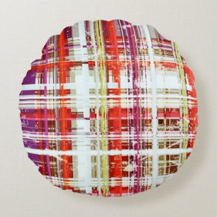 Vintage Plum Peach Grape Retro Plaid Round Cushion