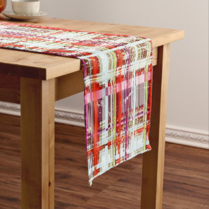 Vintage Plum Peach Grape Retro Plaid  Short Table Runner