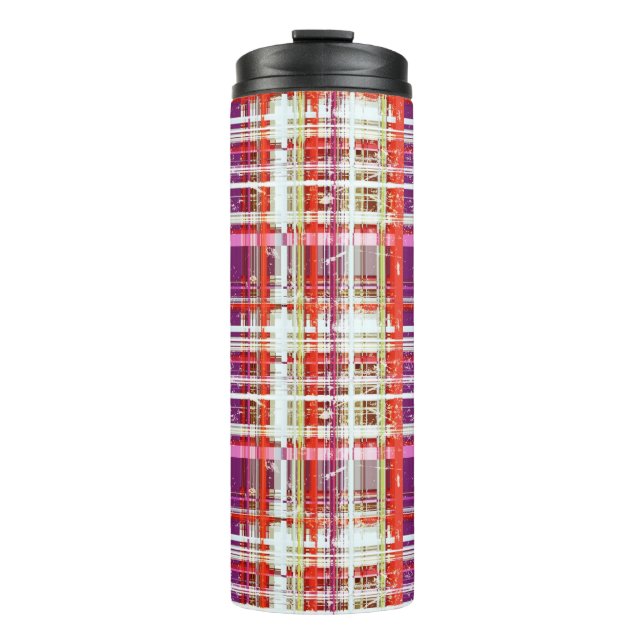 Vintage Plum Peach Grape Retro Plaid  Thermal Tumbler (Front)