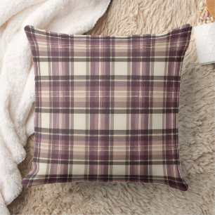 Vintage Plum Purple & Cream Tartan Plaid Cushion