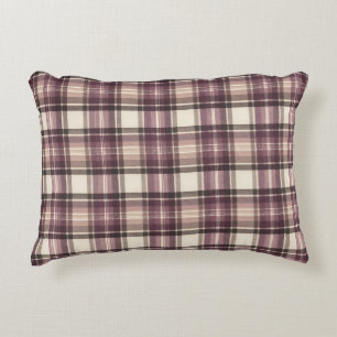 Vintage Plum Purple & Cream Tartan Plaid Decorative Cushion