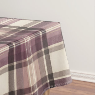 Vintage Plum Purple & Cream Tartan Plaid Tablecloth