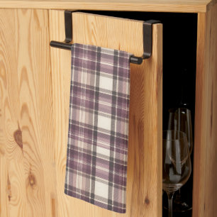 Vintage Plum Purple & Cream Tartan Plaid Tea Towel