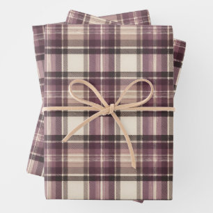 Vintage Plum Purple & Cream Tartan Plaid Wrapping Paper Sheet