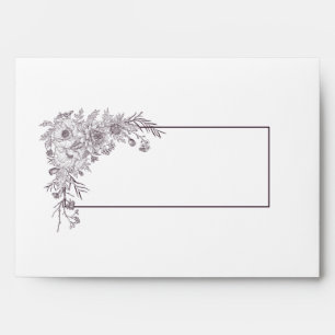 Vintage Plum Purple Floral Line Art Wedding  Envelope
