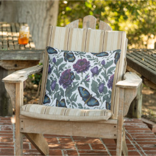 Vintage plum purple magenta floral butterflies  cushion