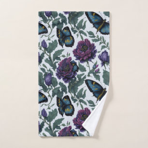 Vintage plum purple magenta floral butterflies  hand towel