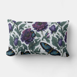 Vintage plum purple magenta floral butterflies  lumbar cushion