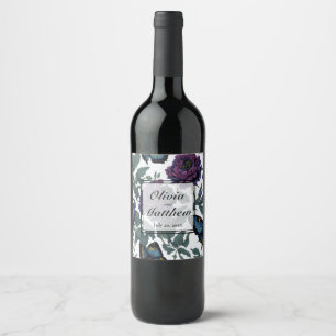 Vintage plum purple magenta floral butterflies  wine label
