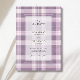 Vintage Plum Purple Plaid Country Wedding Save The Date
