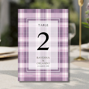 Vintage Plum Purple Plaid Country Wedding Table Number