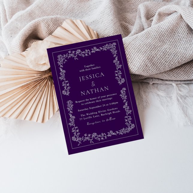 Vintage Plum & White Floral Wedding Invitation (Creator Uploaded)