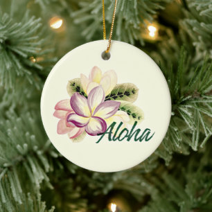 Vintage Plumeria Aloha Customizable Ceramic Tree Decoration