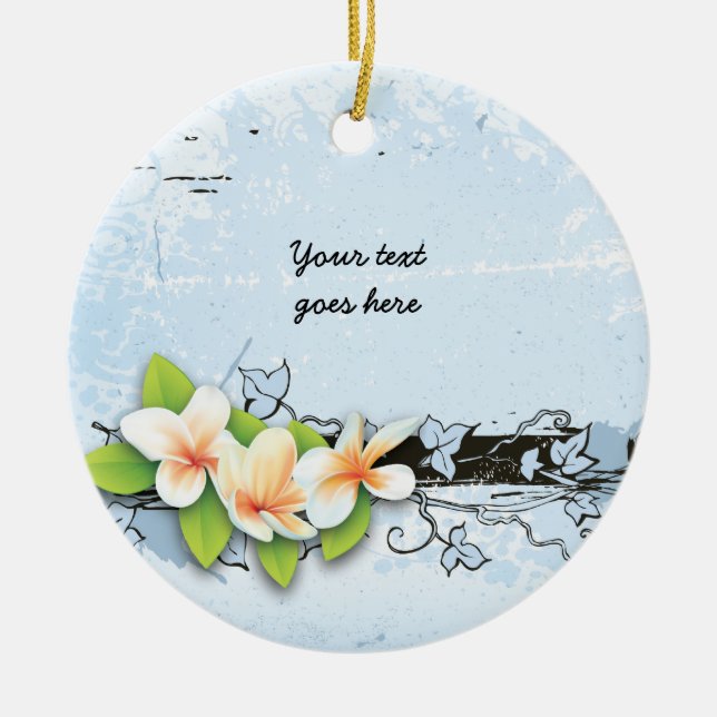 Vintage plumeria and ivy blue grunge ornament (Front)