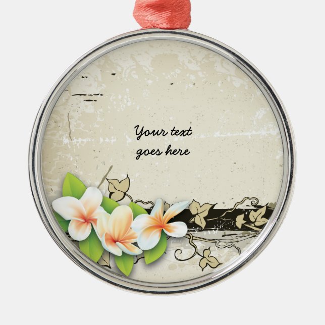Vintage plumeria and ivy grunge custom ornament (Front)