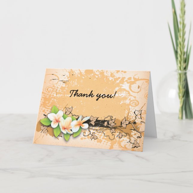 Vintage plumeria/frangipani & ivy orange Thank You (Front)