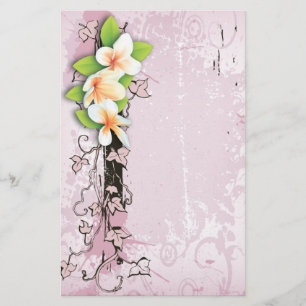 Vintage plumeria/frangipani & ivy pink stationery