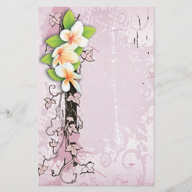 Vintage plumeria/frangipani & ivy pink stationery (Front)