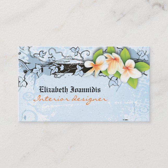 Vintage plumeria interior designer business card (Front)