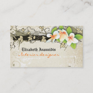 Vintage plumeria interior designer business card