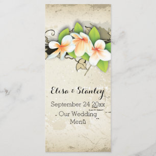 Vintage plumeria & ivy beige wedding menu card