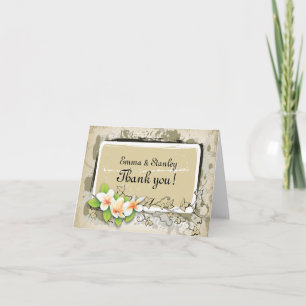 Vintage plumeria ivy beige wedding Thank You