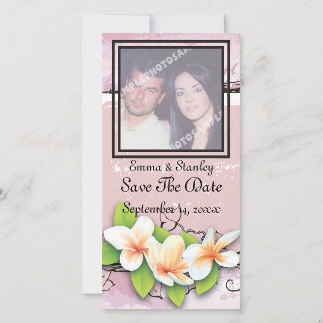 Vintage plumeria ivy pink white Save the Date (Front)