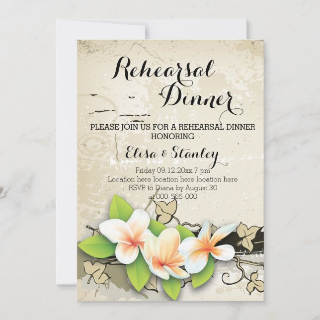 Vintage plumeria & ivy wedding rehearsal dinner invitation (Front)