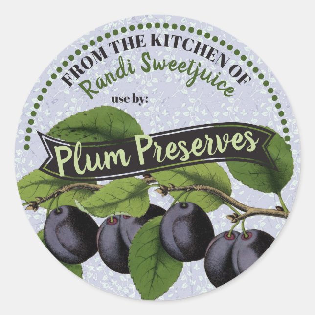Vintage plums jam preserves home canning label (Front)