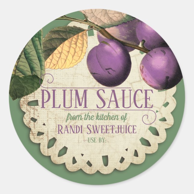 Vintage plums jam preserves home canning label (Front)