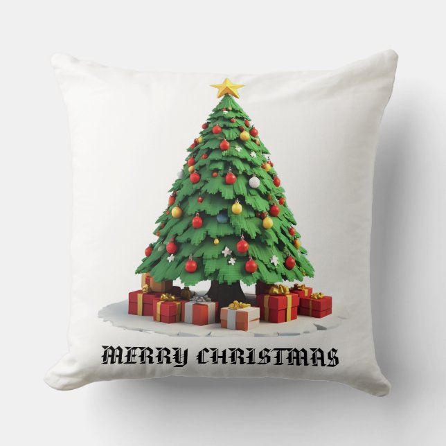Vintage Plush Christmas Tree Art Cushion (Front)