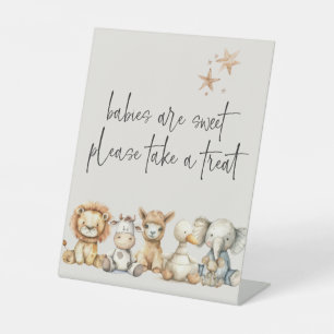 Vintage Plush Nursery Animals Baby Shower Favor Pedestal Sign