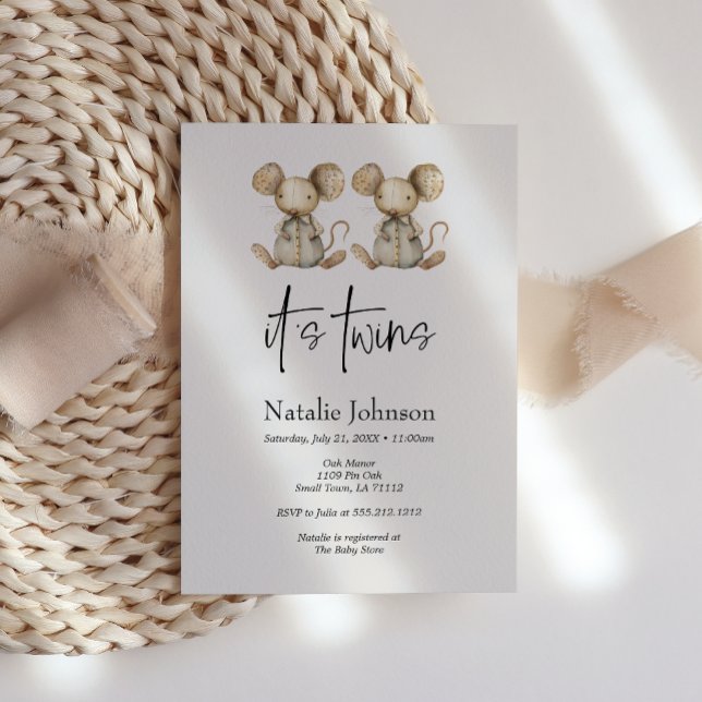 Vintage Plush Nursery Animals Twins Baby Shower Invitation (Creator Uploaded)