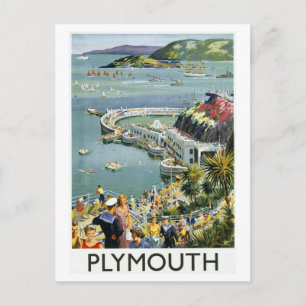 Vintage Plymouth England Travel Poster Postcard