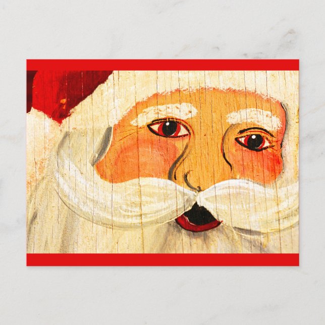 Vintage plywood Santa Holiday Postcard (Front)