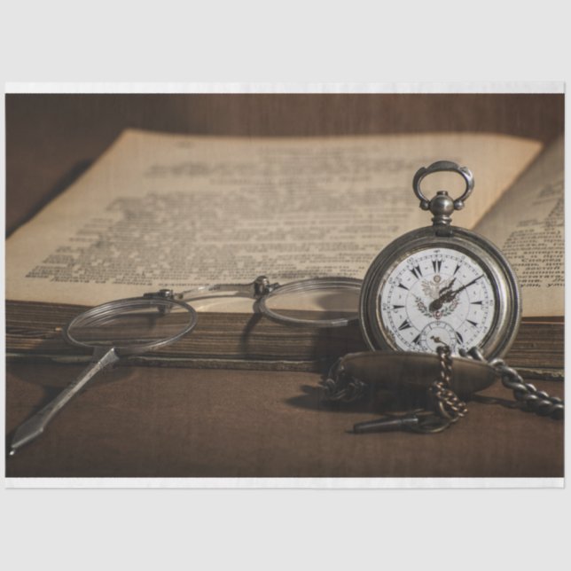 Vintage Pocket Watch Book 20x30 Decoupage Tissue Paper (Front)