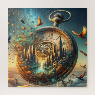 Vintage Pocket Watch Cityscape Jigsaw Puzzle