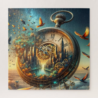 Vintage Pocket Watch Cityscape Jigsaw Puzzle